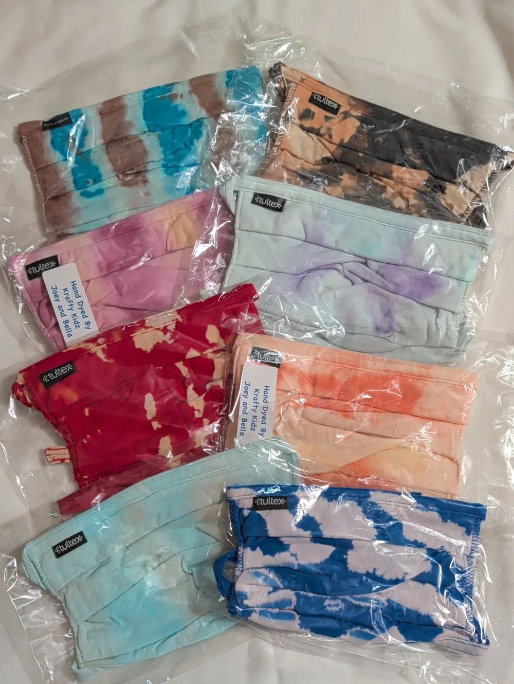 NWOT (002) Tultex Unisex Assorted Tie-Dye Face Masks Multi 8 Pack